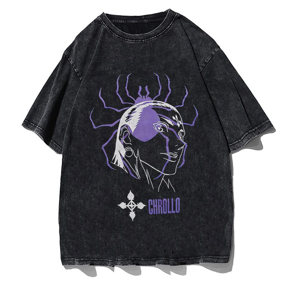 

Винтажная потертая футболка Hunter X Hunter для мужчин и женщин с коротким рукавом аниме Манга Chrollo Phantom Troupe Harajuku Повседневная футболка