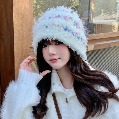 Hat Female Japanese Sweet Dopamine Knitted Wool Hat Winter Warm Plush Hat