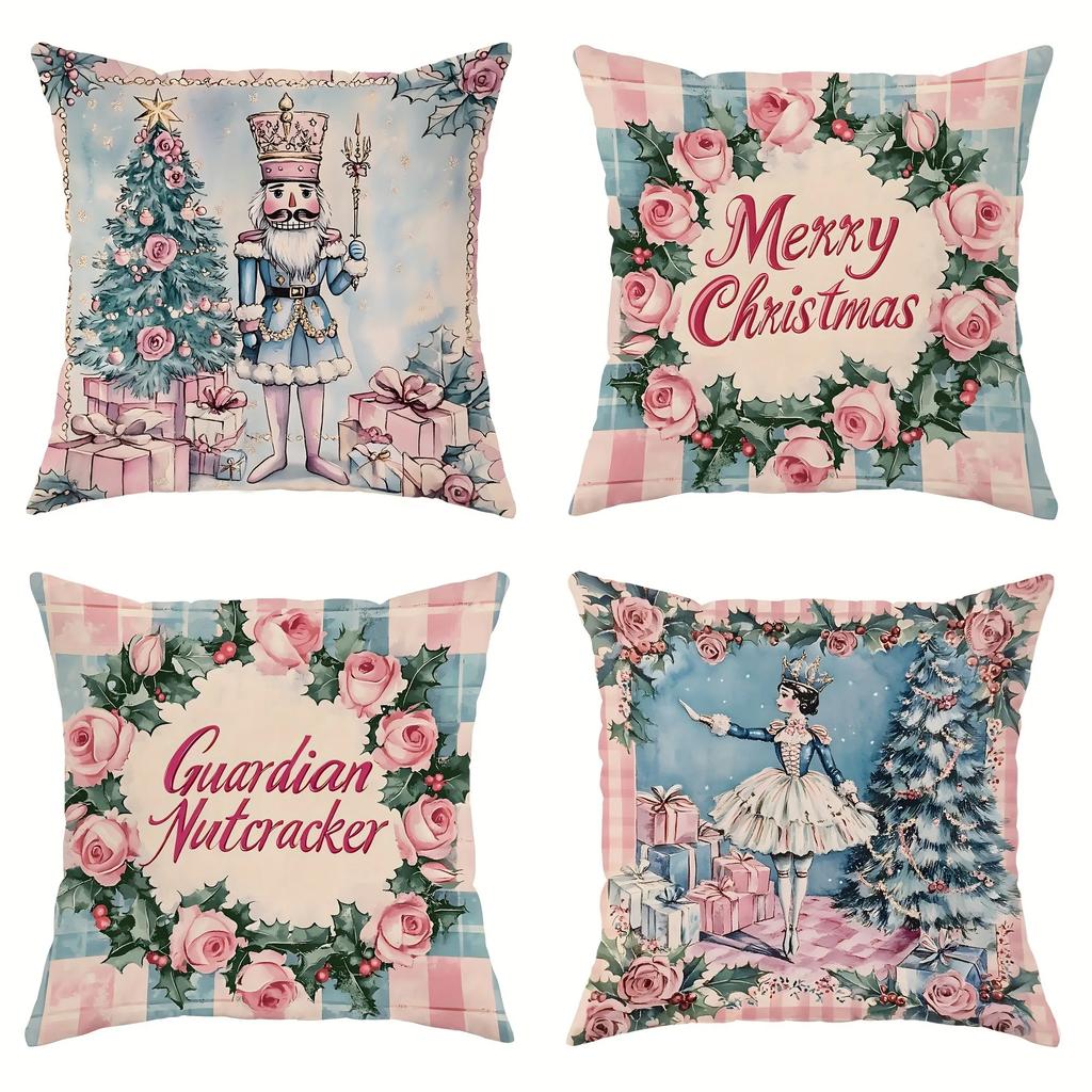 Christmas decoration pillowcase Merry Christmas Nutcracker princess garland pattern design suitable for home sofa cushion cover