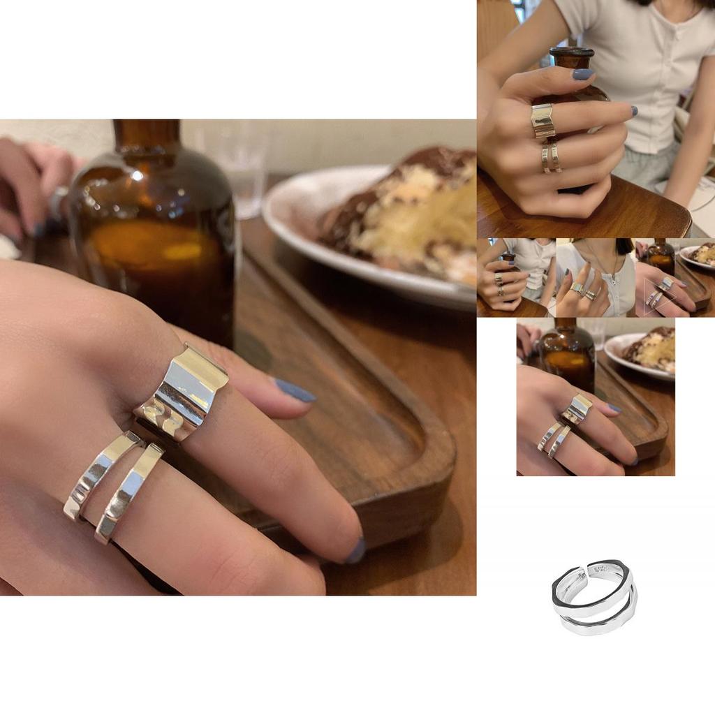 Elegant 925 Sterling Silver Korean Geometric Open Adjustable Ring For Women