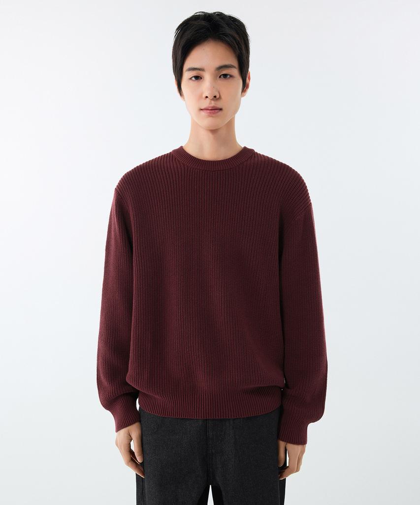 Musinsa Standard Cotton Ribbed Crew Neck Knit [Burgundy]