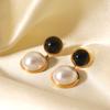 French Light Luxury Vintage Round Stud Earrings, Designer Obsidian Semi-circle Pearl Drop Earrings