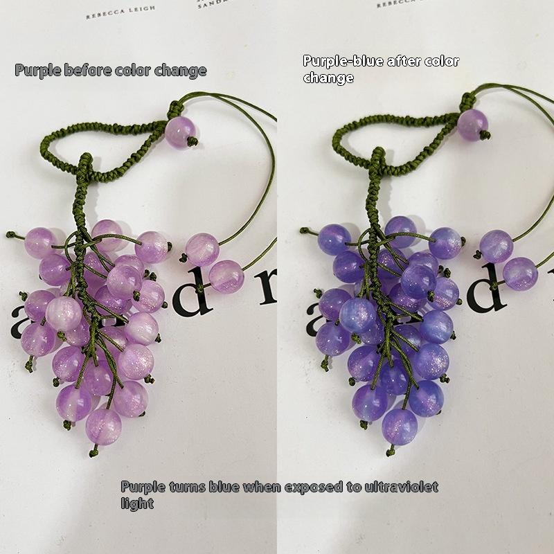 Color-Changing Grape Pendant Keychain Diy Hand Woven Material Package Bead Car Key Backpack Pendant Decoration Accessory