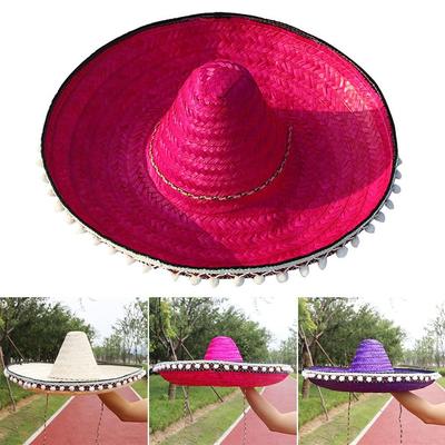 Wedding Costume Hawaiian Style Straw Hat Show Straw Wear Mexican Pompom Hat Halloween Cosplay Hat