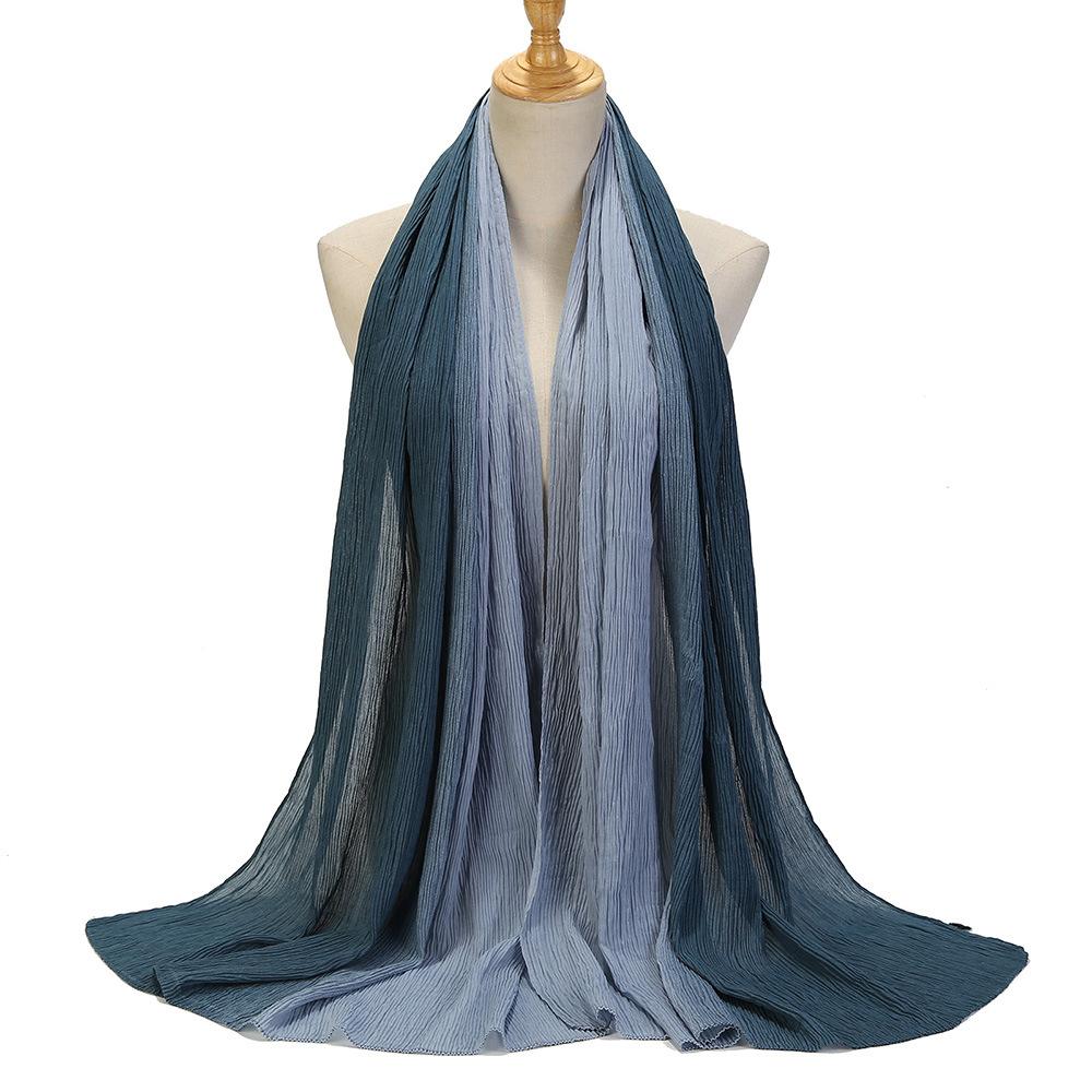 Color Matching Wrinkled Scarf Women'S Head Scarf Gradual Change Color Silk Scarf