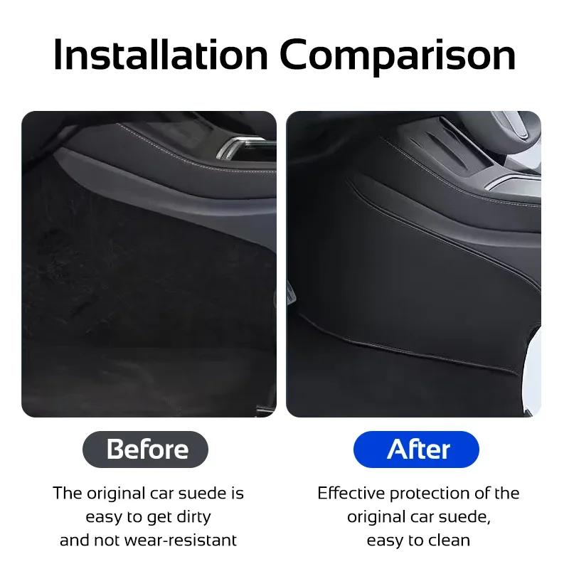 For Tesla Model 3 Y 2021-2026 LHD Center Console Two Side Anti Kick Pad Protector PU Leather Sticker Foot Cover Car Accessories