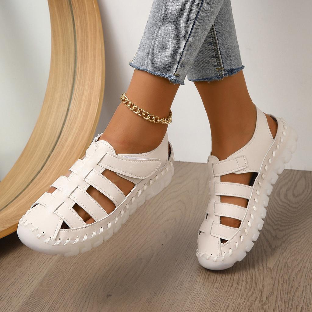 Sommersandalen in Volltonfarbe mit hohler, flacher Sohle, neuer, weicher Sohle, rutschfest und atmungsaktiv, handgenähte Unterseite mit Sohle aus Kuhsehne, Einzelschuhe