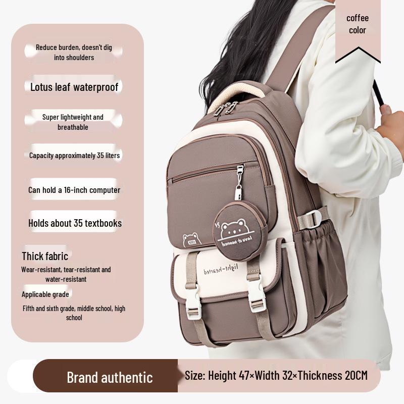 Trendy Color-Block Backpack: Lightweight, Large-Capacity Schoolbag for Female Students