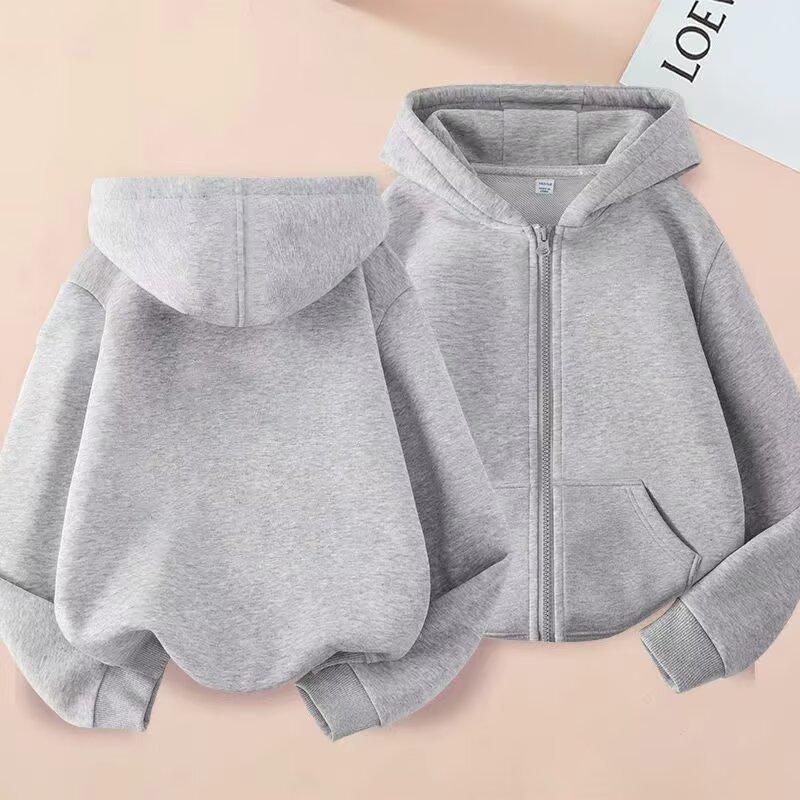 Children's Hooded Jackets: Boys & Girls Autumn/Winter Velvet-Lined Zipper Sweatshirts