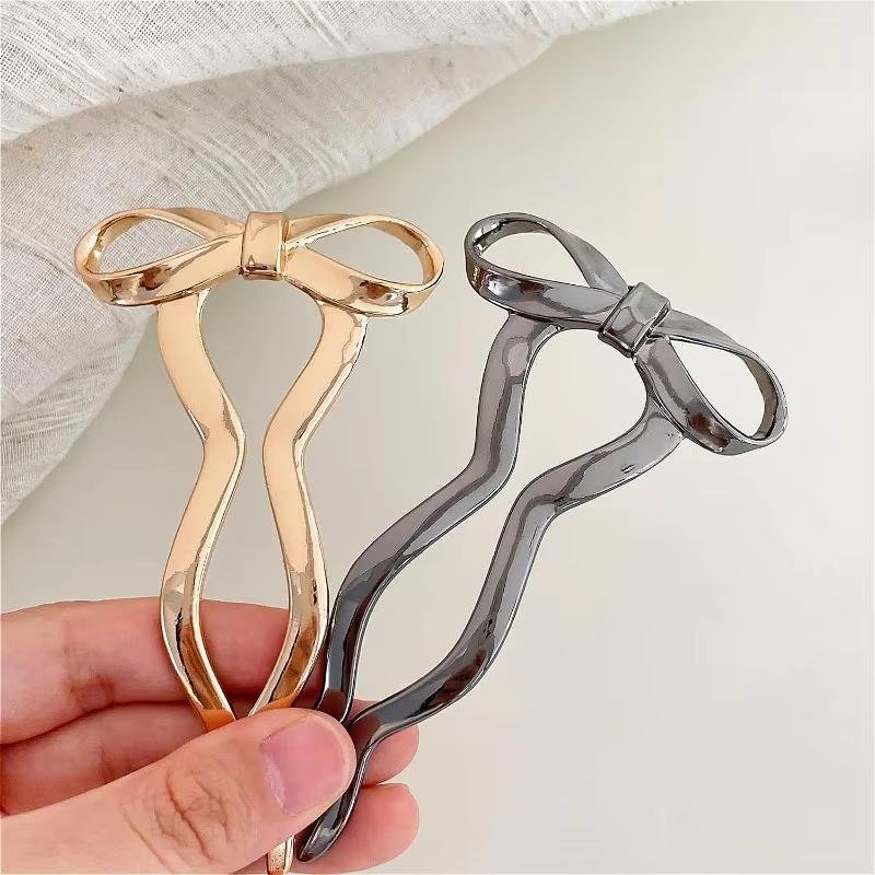 

2pcs Simple Atmospheric Bow Women Alloy U-shaped Hairpin Braided Hair Simple Fast Magical Tool Fashionable Matching Headwear