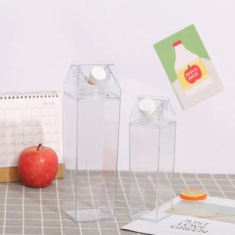Square Milk Storage Containers, Plastic Milk Bottles with Lid, Transparent Refrigerator Milk Jugs, Leakproof Stackable Portable Milk Saver