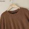 ZANZEA Women Casual Round Neck Long Sleeve Loose Pullover Blouse