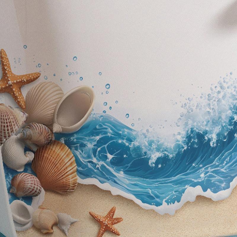 Azure Sea Beach Shell Bathroom Toilet Seat Waterproof Sticker Self-Adhesive Decorative Wall Sticker