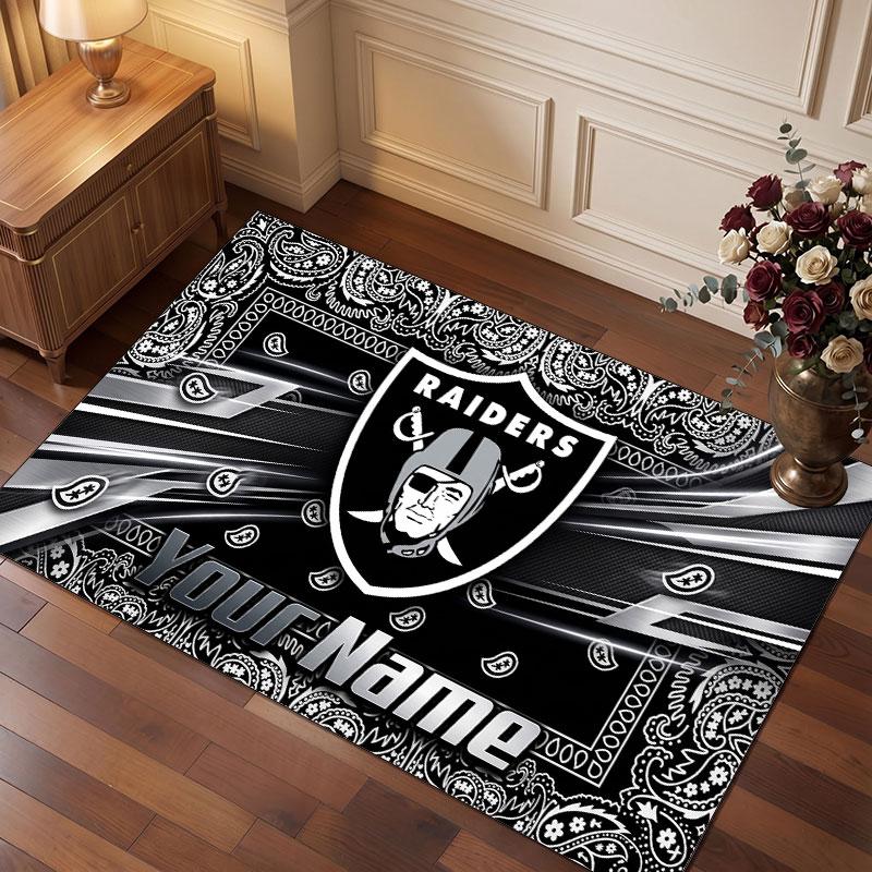 Tappeto in Cristallo Vellutato Personalizzato Las Vegas Raiders, Tappeto Morbido Antiscivolo con Testo Nome Personalizzato per Soggiorno Camera da Letto
