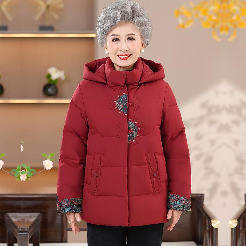 

Velvet-Lined Cotton Coat for Middle-Aged Women - Hooded Winter Jacket for Grandma 3XL (120-135 lbs)