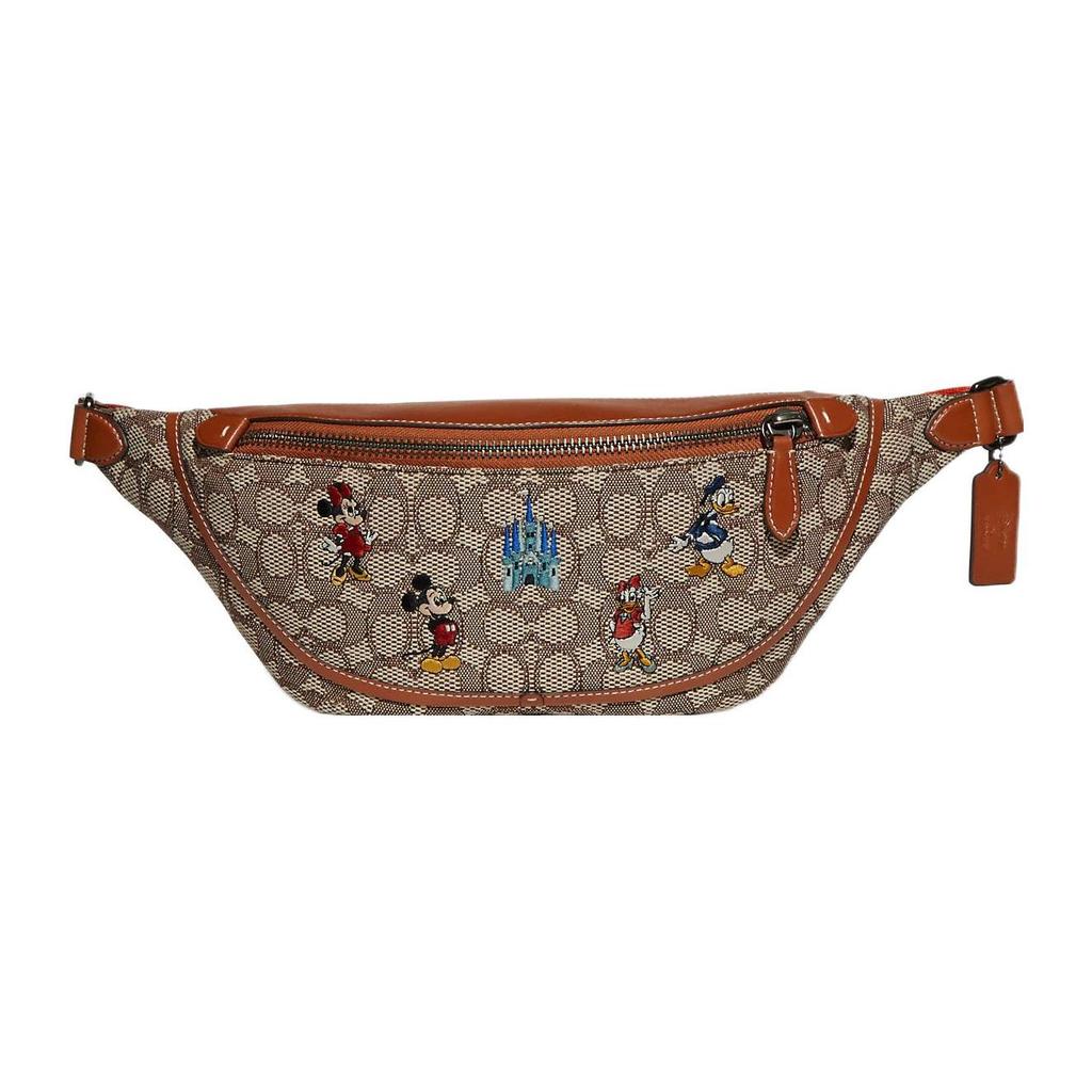Coach X Disney Collaboration Classic Monogram Mickey And Friends Embroidered Zipper Fabric With Leather Large Shoulder Crossbody Waist Bag C8491-0VCOC