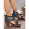 [Calzature Estive] Eleganti Sandali Neri con Zeppa per Donna - Open Toe su Plateau con Dettagli Dorati, Copertura Sintetica, Comfort Estivo, Facile Chiusura a Zip
