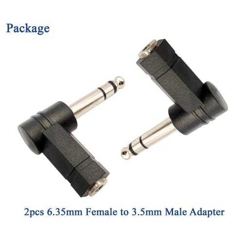 Voluty Tek 90 Degree 3.5mm Adapter, 6.35mm Male to 3.5mm Female, 1/4" Male to 1/8" Female Right Angle Connectors for Headphones (Two)