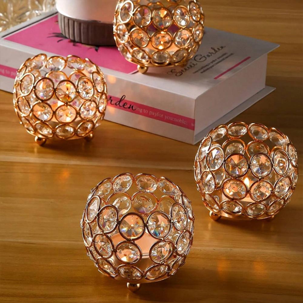 Guld Kristall Votivljushållare Ljuslykta Skål för Jubileum Bröllop Thanksgiving Jul Firande Bordsdekoration