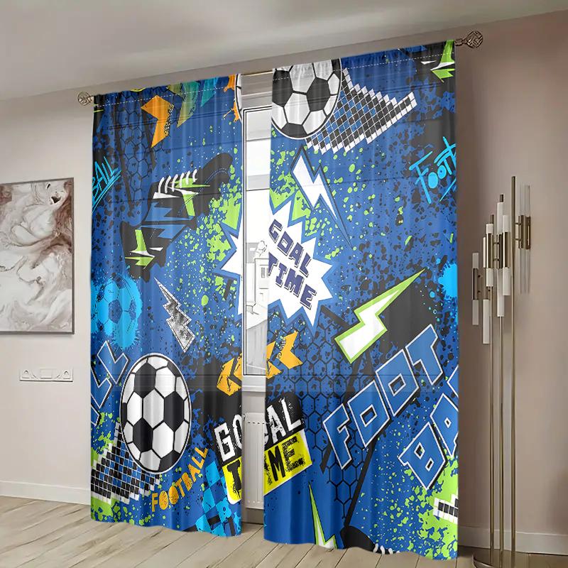 2 Pieces, Fashionable Cartoon Football Curtains - Semi Blackout - Suitable for Living Room, Bedroom, Kitchen, Home Decoration