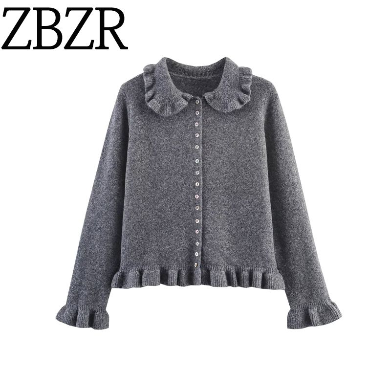 Zbzr Autumn New Women Clothes Western Style Fashion Laminated Decoration Lapel Long Sleeve Knitted Outerwear 2756131