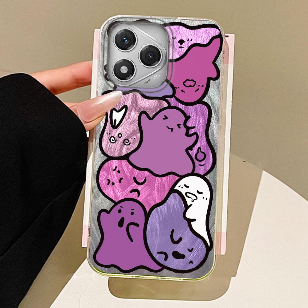 Purple Graffiti Cute Face Camlet Texture Phone Case for Honor 400 200 Pro Magic7 6 5 Lite X9a X9c X8b X8a X8c Silicone TPU Cover