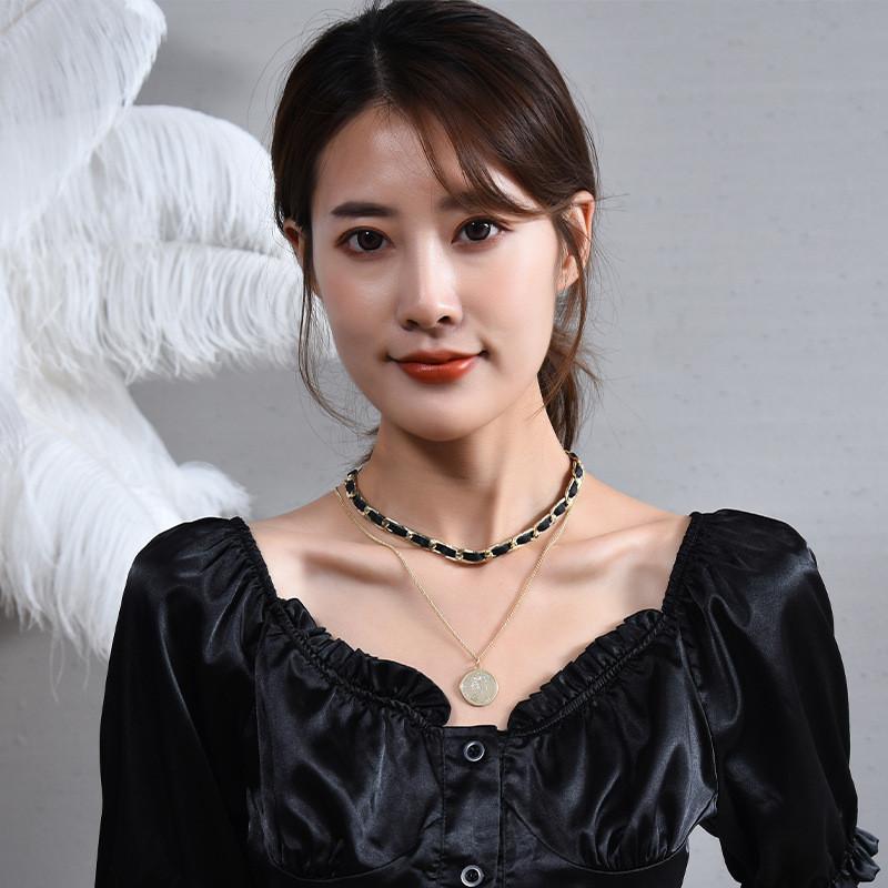 Elegant Titanium Steel Layered Pendant Necklace For Women With Unique Geometric Style