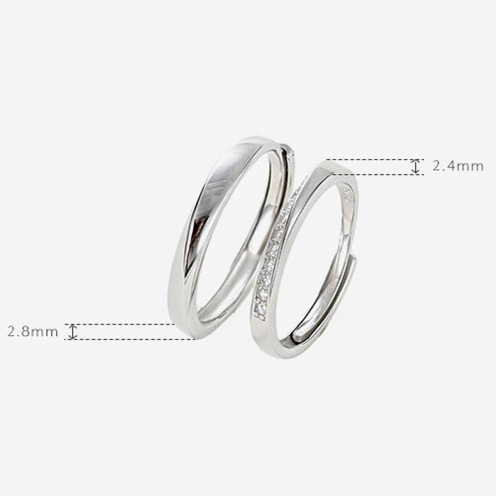 Rockyu Pairing Set of 2 Popular Free Size Ring 925 Silver Set Sold Zirconia Diamond Ring Engagement Ring Sterling Silver Ring Size Adjustable Fashion
