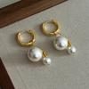 Light luxury elegant pearl round earrings, ear buckles, retro small fresh temperament earrings, daily exquisite fashion and high sense