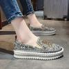Fashion Diamond Rhinestone Loafers with Crystals Ladies Shoes High On Platform Low Slip Women Footwear Bow Canvas 39 Cotton Trends 2024