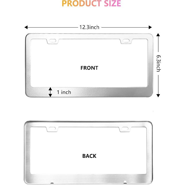 License Plate Frames - 2 Packs Stainless Steel Universal Car Tag Frame for Front and Rear Number Holder with Screws & Chrome Caps