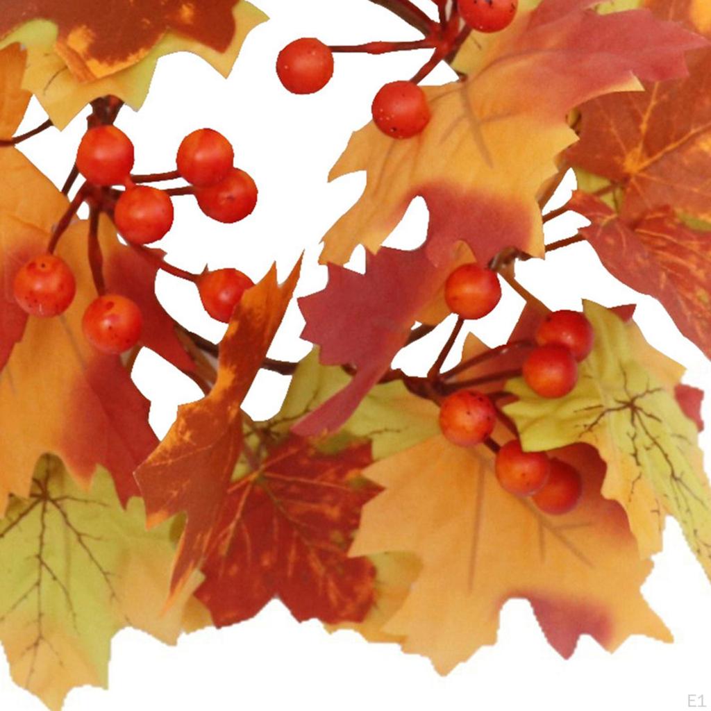 Thanksgiving Candle Ring Artificial Maple Leaves Wreath for Harvest Cafe Bar