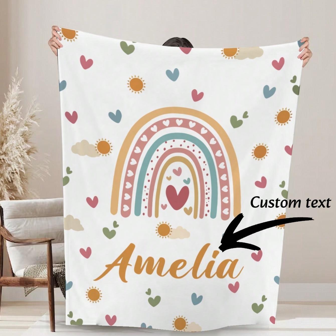 

Baby Girl Blanket Custom Name Rainbow Blankets Personalized Flannel Blanket Home Decor Sofa Blanket Kids Blanket Birthday Gifts 75x100cm