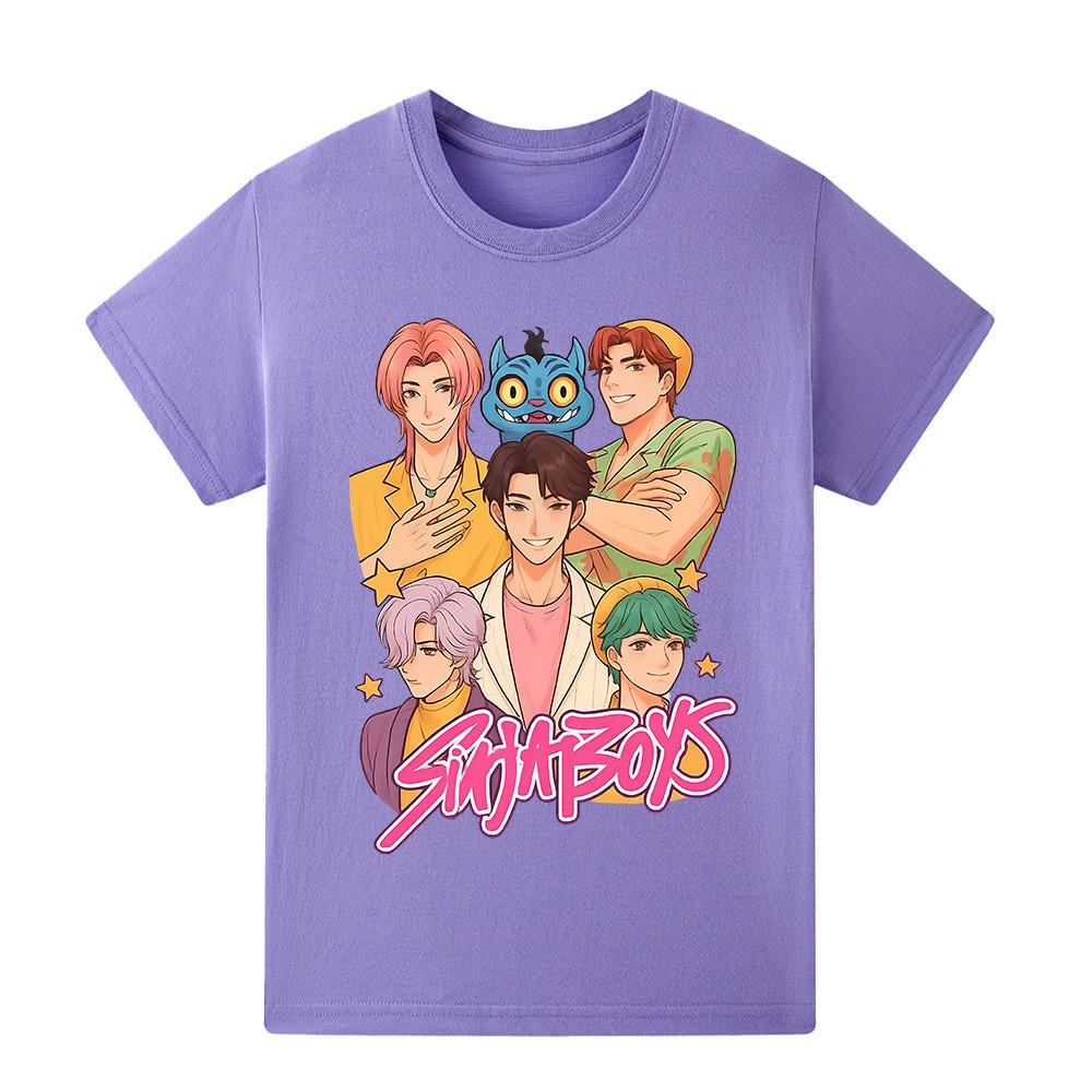 

A1219 Kids Boys Girls Sajaboys Kpop Rumi Zoey Mira Print Short Sleeves T-shirt 160cm