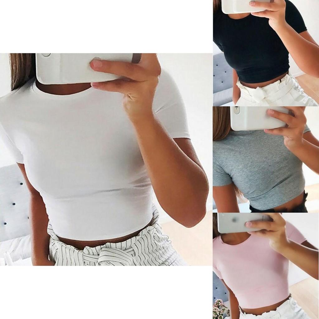 Elegant Women Summer Beach Short Sleeve Blouse T-shirt Slim Fit Crop Tank Top