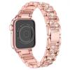 Compatible with Apple Watch 7/8/9: Luxury Full Diamond Metal Band with Three-Bead Design.