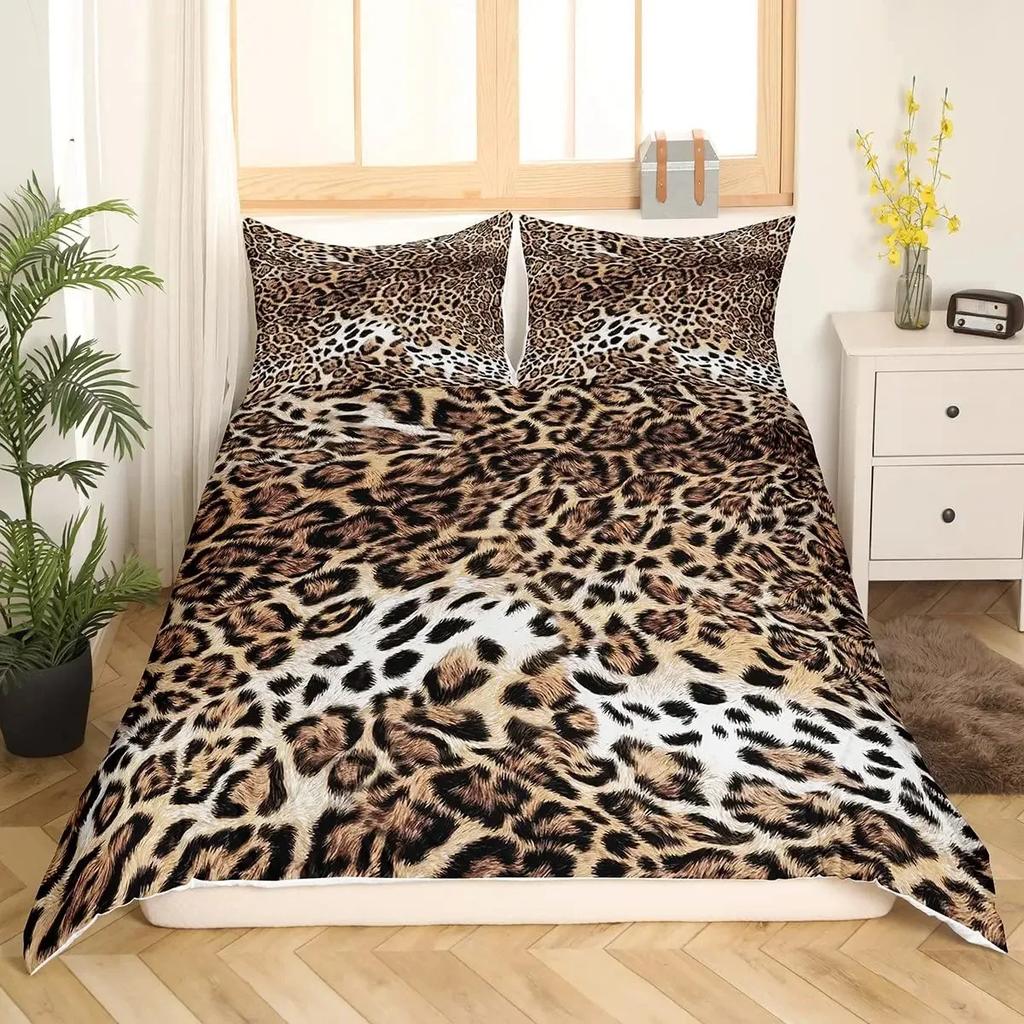 Leopardenmuster Bettbezug Rosa Pastell Gepard Bettbezug Tierdruck Bettwäsche Set Regenbogen Galaxie Tagesdecke King Size