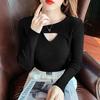 Women's Slim Fit Thin Bottoming Shirt Fashion Hollow Solid Color Sweater Large Size Long Sleeve Sweater