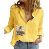 Women Fashion Cotton Linen Shirt Summer&fall Long Sleeve Top Ladies Printed Blouses
