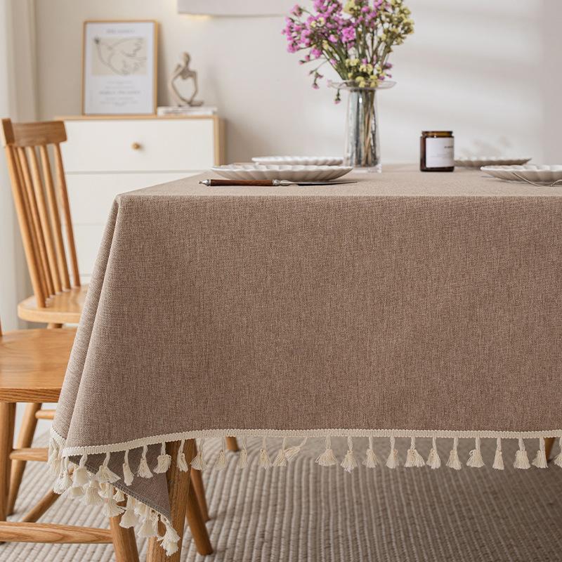 Imitation Cotton And Linen Tablecloth Waterproof And Oil-Proof Leave-In Light Luxury High-End Coffee Table Tablecloth Rectangular Solid Color