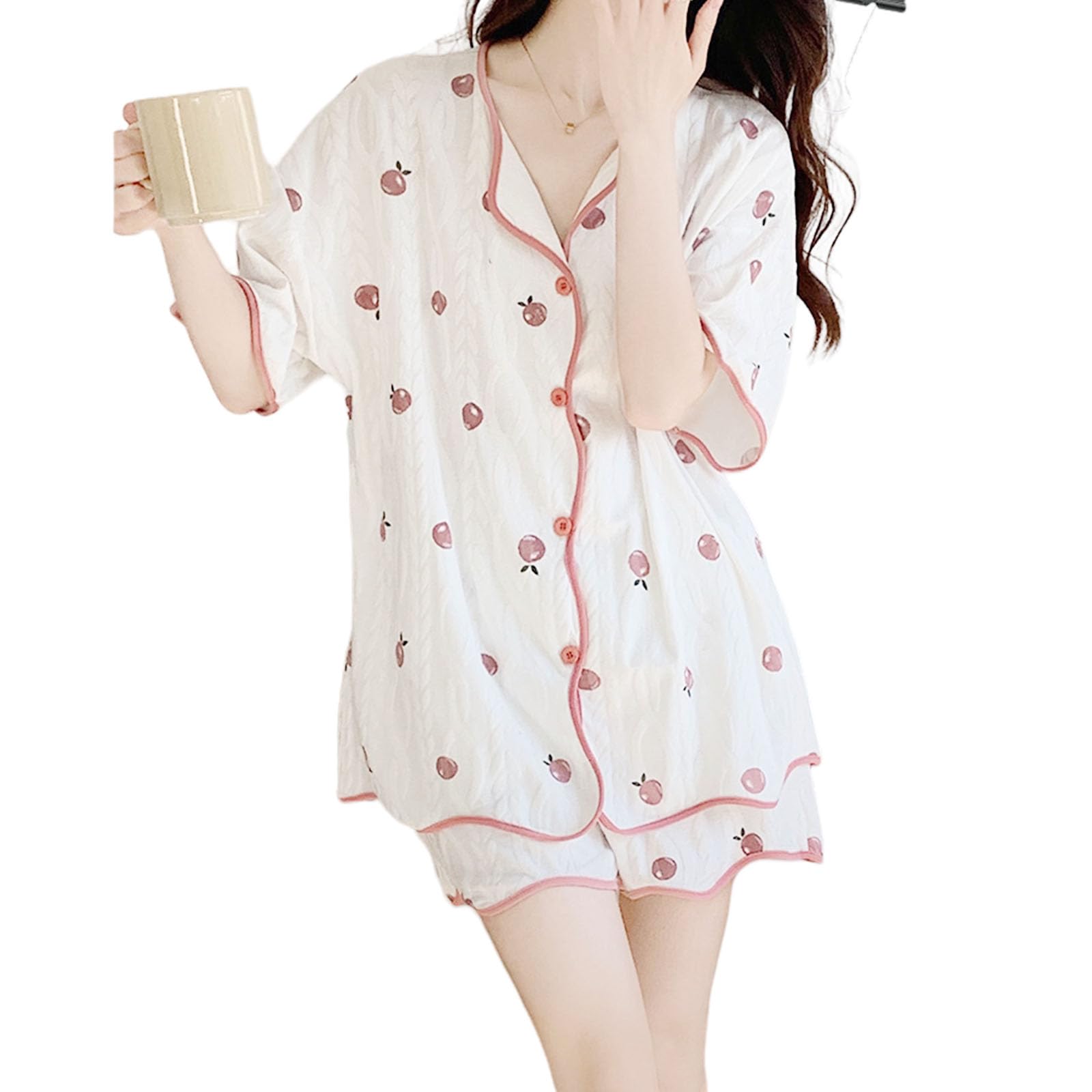 

Gdnelhuonox Cotton Loungewear Short Long with Hidden Chest Floral Stylish for Spring and Summer Women s Pajamas, Set, Sleeves, V-Neck, Pants,