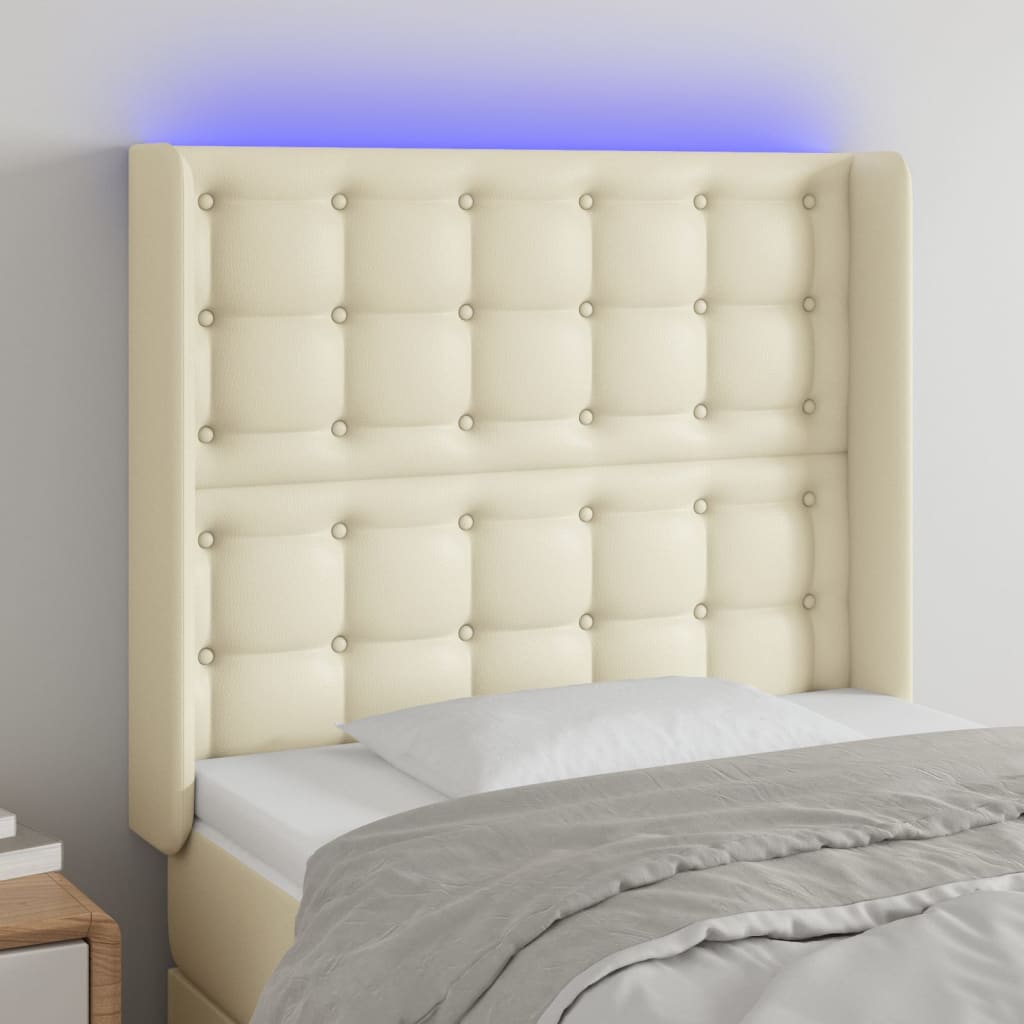 Zagłówek Do Łóżka Z Led Kremowy 83X16X118/128 Cm Sztuczna Skóra