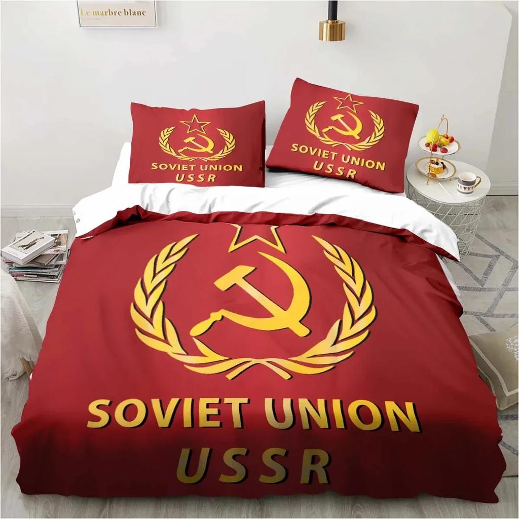 Red Soviet Socialist Republic USSR Flag Bedding Set,Duvet Cover Bed Set Quilt Cover,King Queen Twin Size Boys Girls Adults