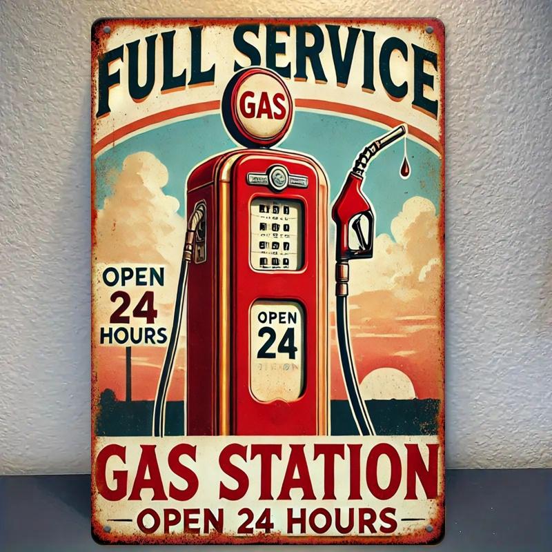Full Service Gas Station Metal Tin Sign Retro Wall Art Multipurpose Iron Wall Hanging Decor for Garage Workshop Gas Stati 20x30cm(7.8x11.8inch)