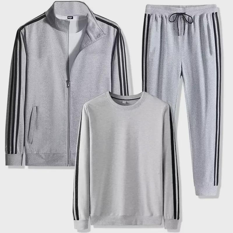 Men's Three-Piece Casual Sports Suit: Spring/Autumn Running Jacket with Three-Stripe Design