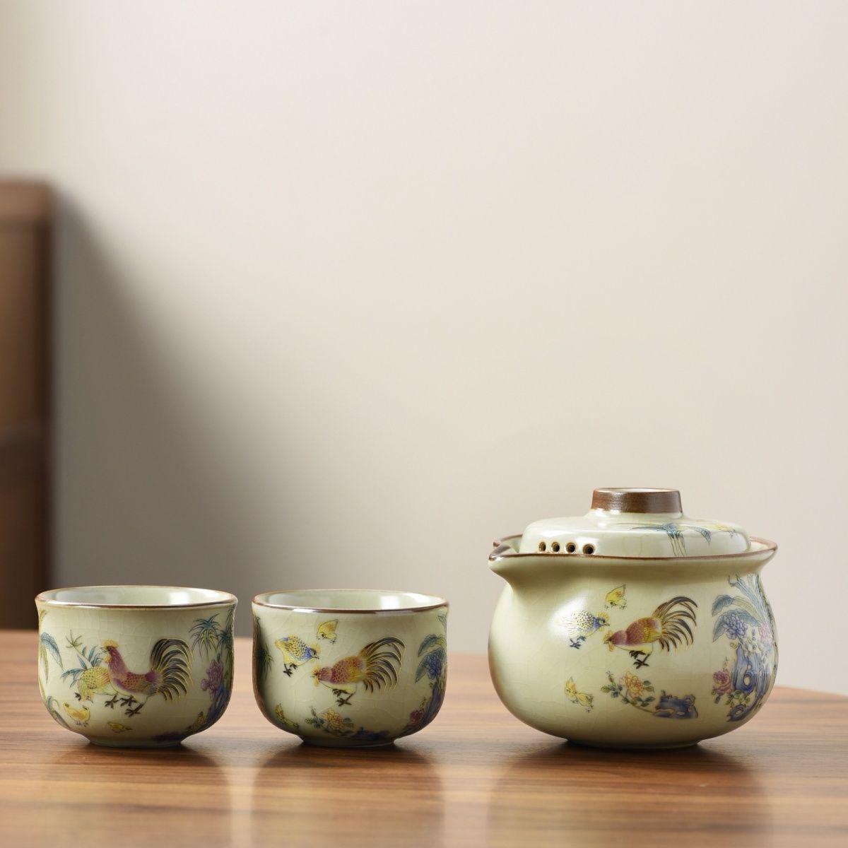 New Tea Set Kung Fu Ceramic Teapot, Covered Bowl Tea Drinking, Light Luxury, High-end 1 Teapot, 2 Teacups