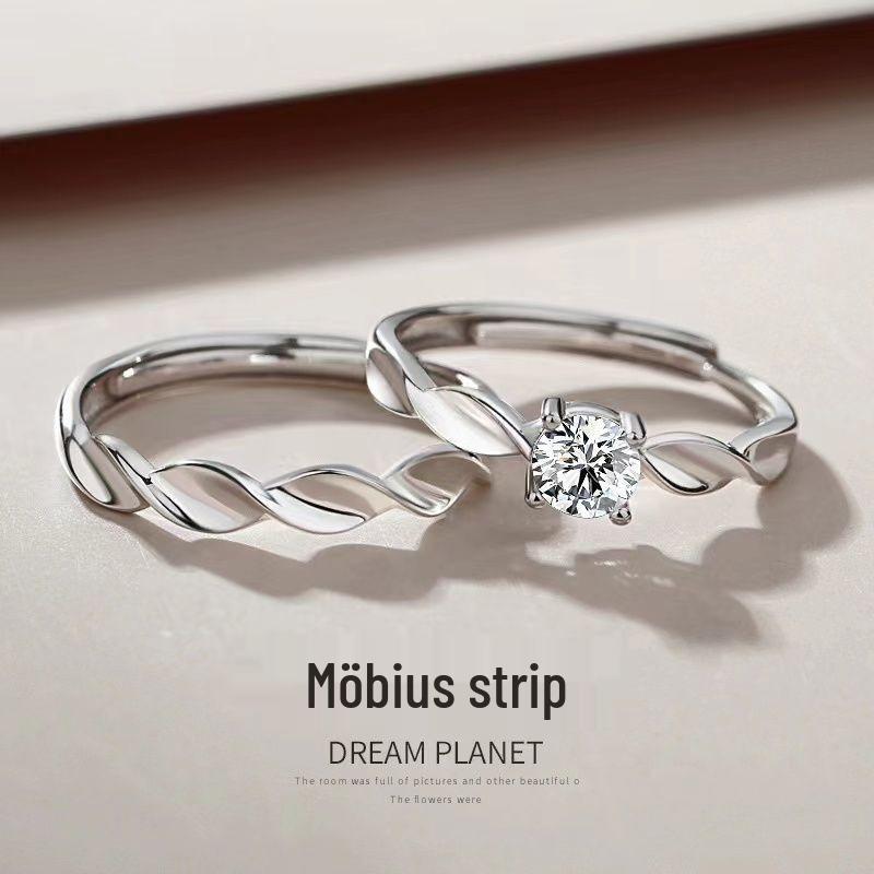 Sterling Silver Shining Star River Couple Rings - High-End Mobius Pure Silver