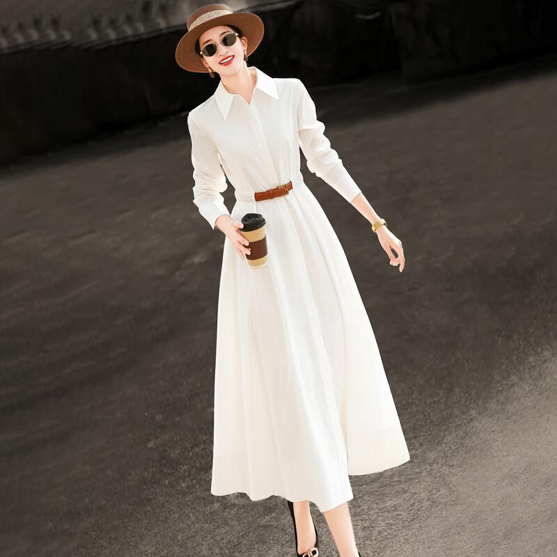 

Women s Elegant Long Sleeve White Shirt Dress L