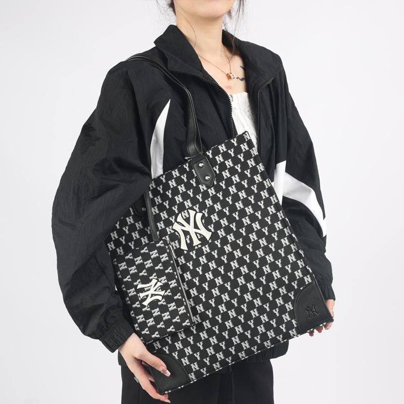 New MLB Monogram Collection Polyester Combo Bag Tote Bag Shopping Bag Shoulder Bag Handbag Large Size Unisex Black 3AORL031N-50BKS