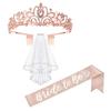 Bachelorette Party Accessories Set Rhinestone Crown Bride to Be Sash Veil Bridal Shower Decoration for Bachelorette Night Party Supplies